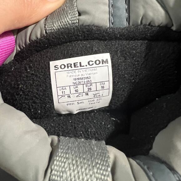 Sorel Kids Whitney II Puffy Mid Boots, Size 11,  Grey/Pink Water Proof - Picture 6 of 11